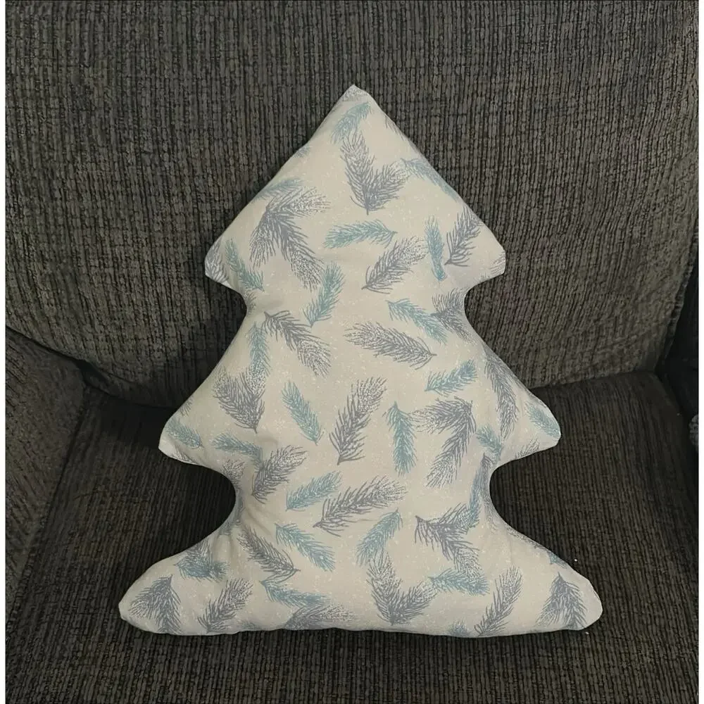 Handmade Christmas Tree Accent Decor Pillow Blue Grey Winter 16